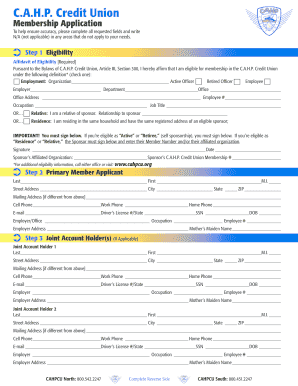 C.A.H.P. Credit Union Membership Application