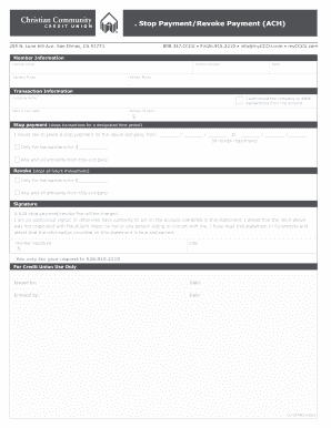 ACH Stop Payment/Revoke Form