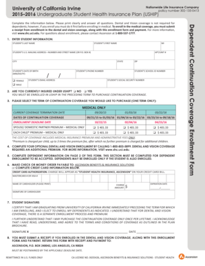University of California Irvine USHIP Enrollment Form