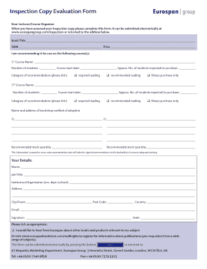 Eurospan Inspection Copy Evaluation Form