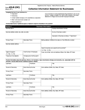 IRS Form 433-B (OIC) Collection Information Statement for Businesses