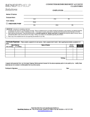 Commuter Reimbursement Account Claim Form
