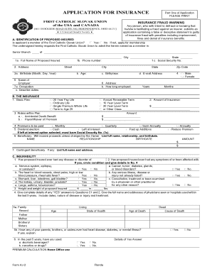 First Catholic Slovak Union Life Insurance Application