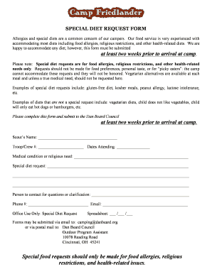 Special Diet Request Form