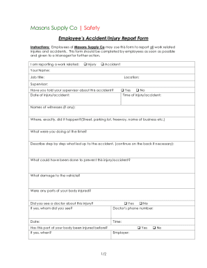 Employee Accident Injury Report Form