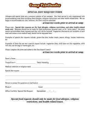 Special Diet Request Form