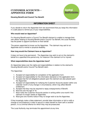 Housing Benefit and Council Tax Benefit Appointee Form