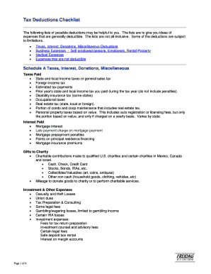Fillable Online Tax Deductions Checklist Fax Email Print - pdfFiller