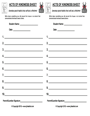 Acts of Kindness Sheet