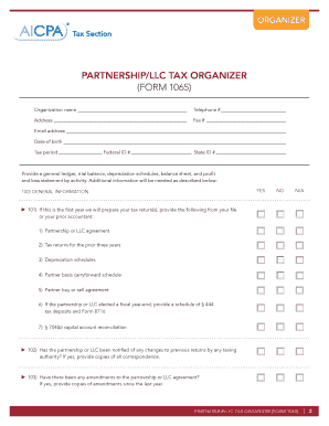 Partnership/LLC Tax Organizer Form 1065