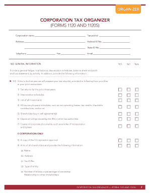 Corporation Tax Organizer Form 1120 and 1120S