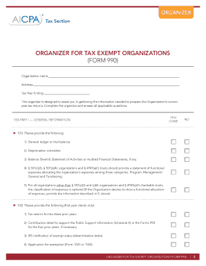 Tax Exempt Organization Form 990 Organizer