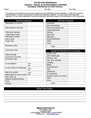 Vehicle Travel and Entertainment Expense Worksheet
