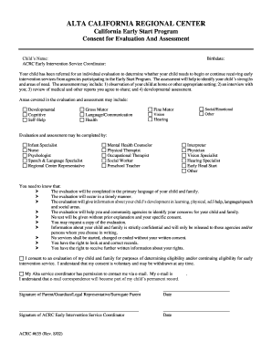 California Early Start Program Consent for Evaluation