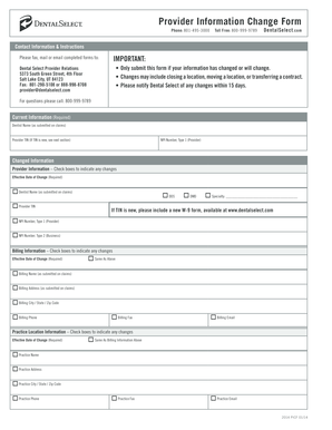DentalSelect Provider Information Change Form