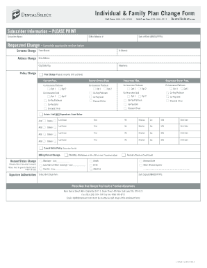 DentalSelect Individual & Family Plan Change Form
