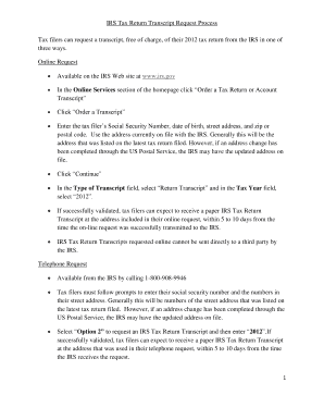 IRS Tax Return Transcript Request