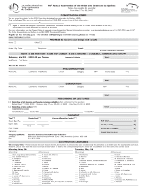 Formulaire d'inscription aux Journées dentaires internationales du Québec 2016