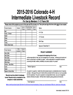 Colorado 4-H Intermediate Livestock Record