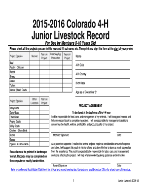 2015-2016 Colorado 4-H Junior Livestock Record - colorado4h