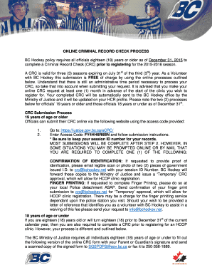 BC Hockey Criminal Record Check Form