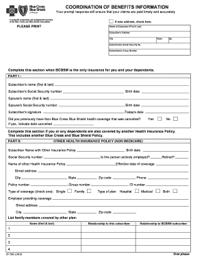 Blue Cross Blue Shield Coordination of Benefits Form