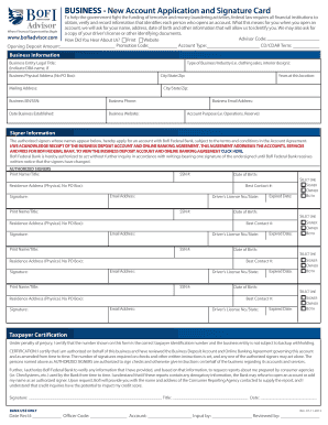 Business Account Application and Signature Card
