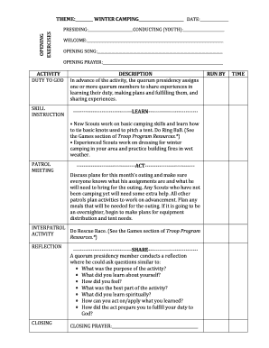 Winter Camping Scout Meeting Plan