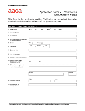 Application Form V – Verification of Accredited Australian Academic Qualifications in Architecture