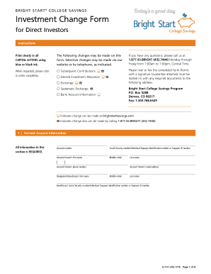 Bright Start College Savings Investment Change Form