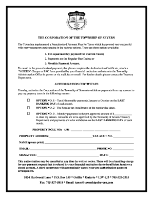Severn Township Tax Preauthorization Certificate