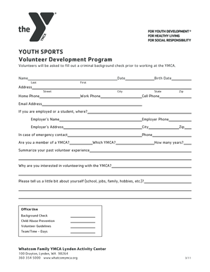 YMCA Volunteer Application Form