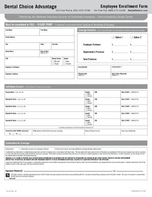 Dental Choice Advantage Employee Enrollment Form