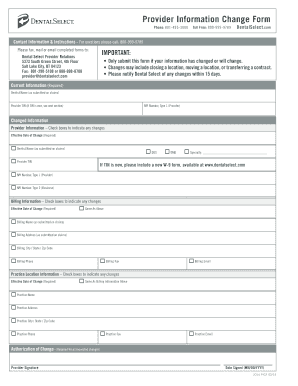 DentalSelect Provider Information Change Form