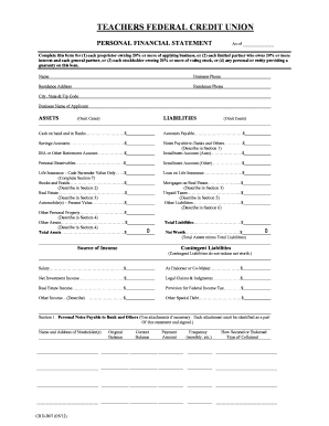 Teachers Federal Credit Union Personal Financial Statement