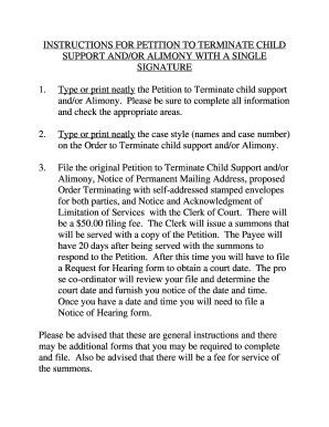 Petition to Terminate Child Support and/or Alimony