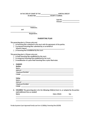 Florida Supreme Court Parenting Plan Form 12.995(a)
