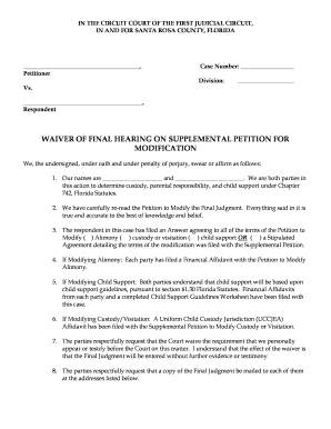 Florida Waiver of Final Hearing on Supplemental Petition for Modification