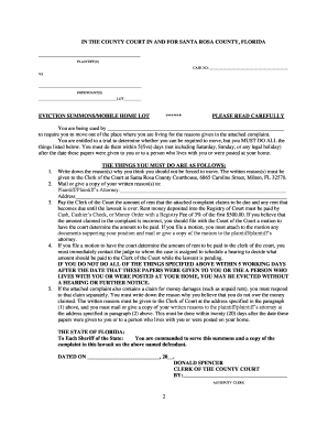 Florida Eviction Summons Template