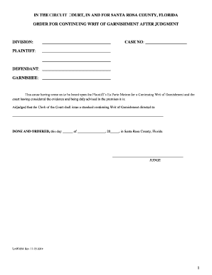 Order for Continuing Writ of Garnishment After Judgment