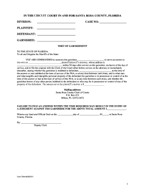 Florida Writ of Garnishment