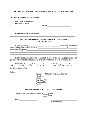 Motion to Continue Child Support Case Hearing