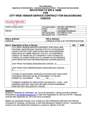 City of Milwaukee Background Check Vendor Contract