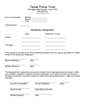 Texas Police Trust Beneficiary Designation Form