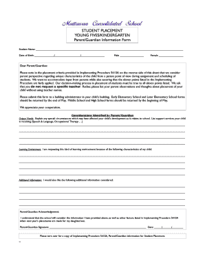 Student Placement Parent Information Form