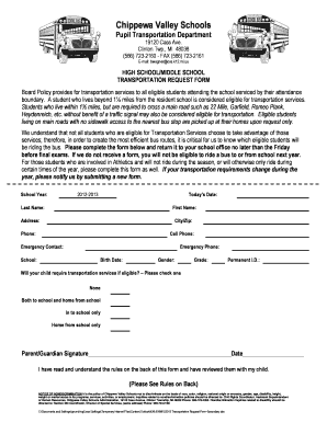 High School/Middle School Transportation Request Form