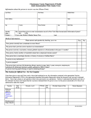 Adult Immunization Clinic Intake Form