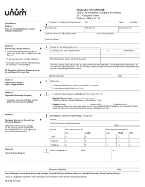 Unum Life Insurance Beneficiary Change Request Form