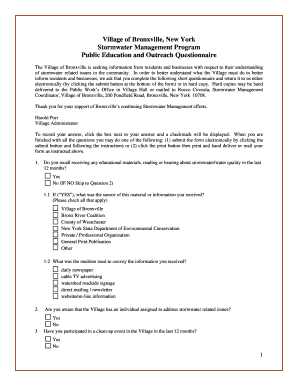 Bronxville Stormwater Management Questionnaire