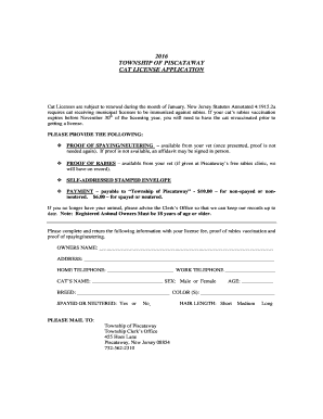 Piscataway Cat License Application